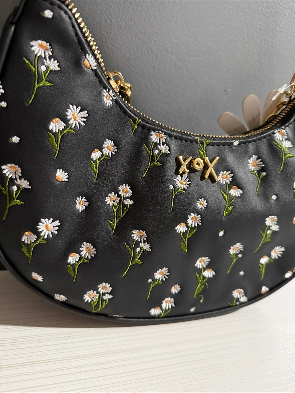 Betsey Johnson shoulder bag embroidered daisy pattern and a  flower charm.$108 - Picture 5 of 7